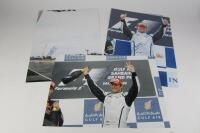 JENSEN BUTTON: Three signed large professional photographs of Jensen Button winning the 2009 Bahrain GP