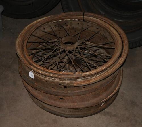 WHEELS: Three wire wheels, one with hub and locking rings