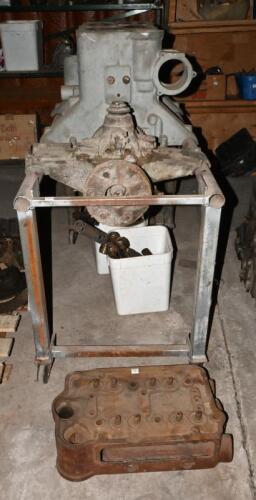 LANCIA LAMBDA ENGINE BLOCK: Mid series block #5277, 3 speed gearbox #1114, head and assorted engine internal components.