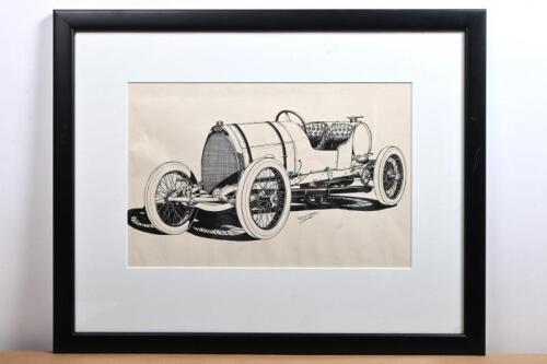 GARROS: An original pen and ink drawing of a 1912 Bugatti 5-litre "Garros" by R. Shepherd, signed centre right by the artist