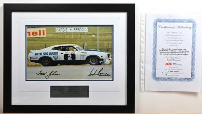 BATHURST: An original signed photograph of Colin Bond and Fred Gibson in their Ford Falcon Cobra Hardtop