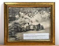 HURSTBRIDGE: An original black and white photo of R. Chandler in his Lancia Special at the Hurstbridge Hillclimb 30 January 1952, stamped to the back with The Argus mark, framed and glazed, folds and creases throughout, 24 x 29cm overall
