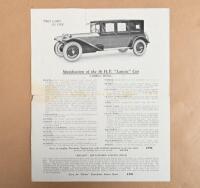 LAMBDA: A original Australian brochure for a Lancia Lambda 16 HP, produced by Shields Motor Company, Melbourne, the single sheet folding out with an illustration and fold out tab to the upper displaying the removable "saloon head". Further specifications - 2