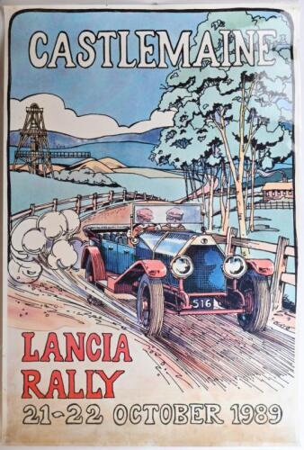CASTLEMAINE: An advertising poster for the Castlemaine Lancia Rally, 21st-22th October 1989, laminated and slightly faded, 102 x 69cm