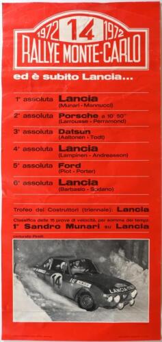 MONTE CARLO RALLY: An advertising poster for the 1972 Rallye Monte Carlo, 74 x 35cm