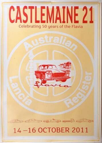 CASTLEMAINE: An advertising poster for the 21st Castlemaine Lancia Rally, 14-16th October 2011, unframed, 84 x 60cm