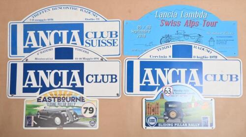 RALLY PLATES: Six rally plate from various European Lancia rallies, including Swiss Alps Tour