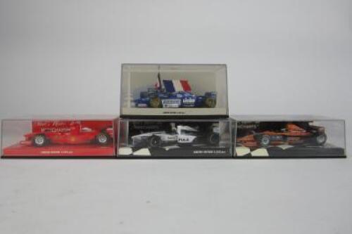 F1 CARS: An assortment of four 1:43 scale F1 cars by Minichamp (one signed)