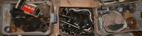 AURELIA B20: One box containing one gear set, numerous universal joints, gears, bearings, an oil pump casing, one gear set and synchro rings. One large box of assorted drive shaft and gear parts and springs
