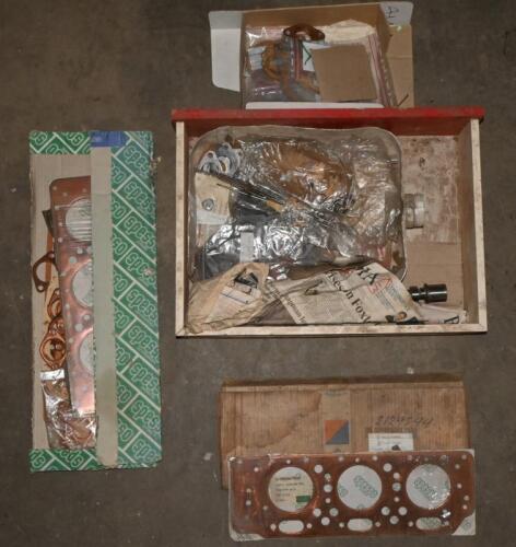 AURELIA B20: One box of engine gaskets including one new engine gasket. One tray of assorted gaskets new and used. One box of Aurelia gaskets new. One flat pack of NOS engine gasket set. Two engine camshafts