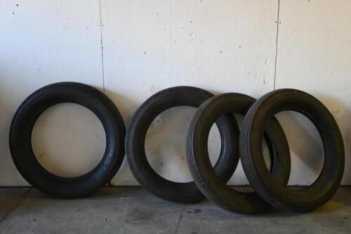 TYRES: Four assorted make 21 inch diameter used tyres, including two balloon Olympic&nbsp;(5.00 x 21) and two 5.25/5.50-21, suitable for all vintage cars with 21 inch rims