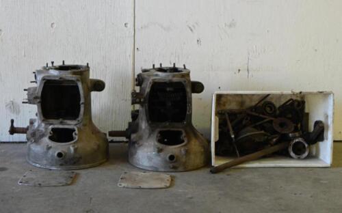 SUNBEAM: Two manual gearboxes to suit a 16.9 Sunbeam saloon, one with internals and one without, plus box of components