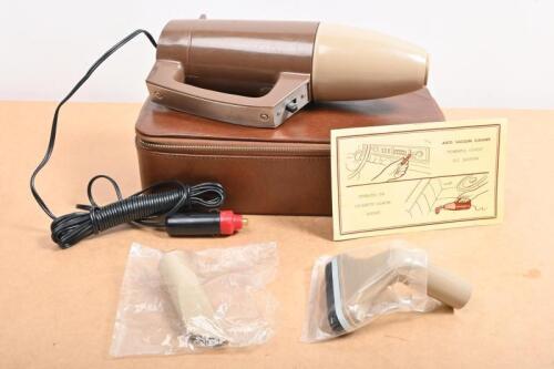 CAR VACUUM: A circa 1970s 12V car vacuum cleaner in original PVC case by Vermont, NSW, in working order