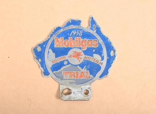 MOBILGAS TRIAL: A 1958 Mobilgas Trial Round Australia car grille badge