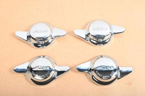 JAGUAR: A set of four 2-Eared chrome knock off spinners for Jaguar E Type/ MK2 wire wheels