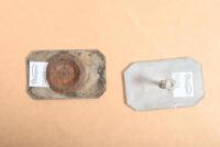 JEWETT: Two enameled white and blue Jewett badges - 2