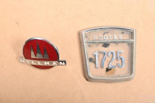 HILLMAN/ROOTES: A small Hillman badge by J.Fray Ltd Birmingham along with a Rootes 1725 badge