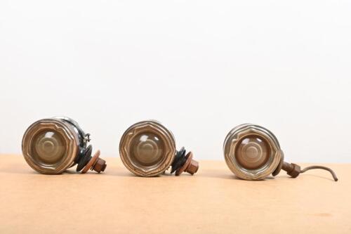 SIDE LAMPS: Three early side lamps complete with globes, convex glass lenses