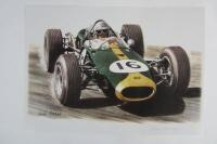 JACK BRABHAM: Limited edition print depicting Jack Brabham in 1966 Championship winning Brabham BT19 (Signed by Ron Tauranac)