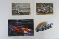 PORSCHE: Two prints featuring artists impression of Porsche at Le Mans and two other