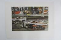 PORSCHE: Two prints featuring artists impression of Porsche at Le Mans and two other - 3
