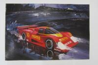 PORSCHE: Two prints featuring artists impression of Porsche at Le Mans and two other - 5