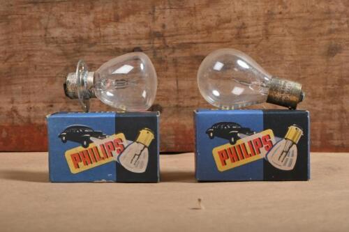 PHILIPS: Two vintage Philips headlight bulbs,one being 6V- 35&35W type 6902C and one being single contact&nbsp;6V-25W&nbsp;type&nbsp;6211