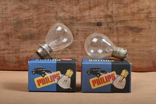 PHILIPS: Two vintage Philips headlight bulbs,one being 6V- 35&35W type 6902C and one being single contact&nbsp;6V-25W&nbsp;type&nbsp;6211