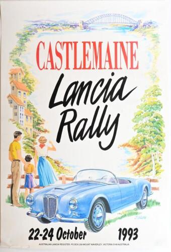 CASTLEMAINE: An advertising poster for the Castlemaine Lancia Rally, 22nd - 24th October 1993, unframed, 68 x 47cm
