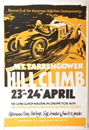 MOUNT TARRENGOWER: An advertising poster for the Mount Tarrengower Hill Climb, 23-24th April 1991, unframed, 58 x 40cm