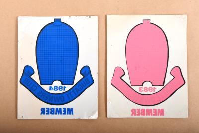 STICKERS: Two unused "Bugatti Owners Club" members stickers form 1983 and 1984