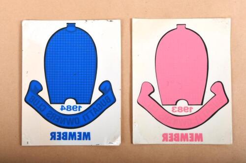 STICKERS: Two unused "Bugatti Owners Club" members stickers form 1983 and 1984