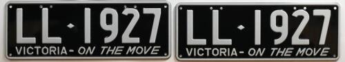 REGISTRATION PLATE: A pair of Victorian personalised plates &lsquo;LL-1927&rsquo;, sold with Victorian rights to display.&nbsp;
