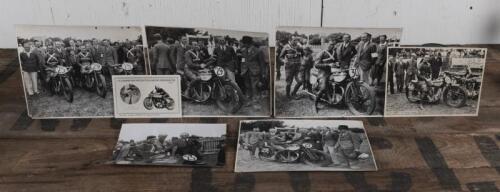 TT/NORTON: Six original publicity photos and one period postcard mainly from the Senior TT featuring S. Woods, C. White, P. Hunt, J. Craig plus the 1933 Norton factory team 1/2/3 winners