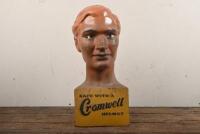 BUST: A decorative mid-century plaster bust 'Safe with a Cromwell helmet', 40cm high
