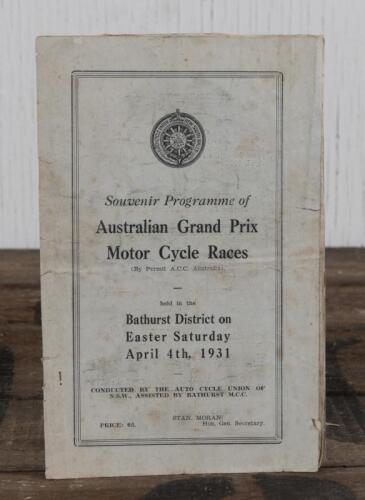 PROGRAMME: An original souvenir programme for the 1931 "Australian Tourist Trophy Motor Cycle Races" at the Bathurst District