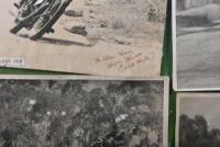 BATHURST: A collection of early black and white photographs taken at Bathurst of riders and their motorcycles and Bathurst landmarks, including two photographs of Harry Hinton, one personalised and signed, Don Bain and Bill Foster, the central top photo p - 5