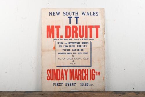 MOUNT DRUITT: An original advertising poster for NSW TT races at Mount Druitt, 57 x 43cm