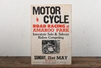 AMAROO PARK: An original circa 1960s advertising poster for "Motor Cycle Road racing" at Amaroo Park, 21st May, 38 x 26cm