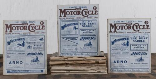 MOTOR CYCLE: Sixteen issues of Motor Cycle Magazine from 1912 Vol 10, ranging from No. 492-505, many with paper loss to front cover