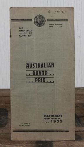 PROGRAMME: An original souvenir programme for the 1935 "Australian Grand Prix" motorcycle race held at Bathurst