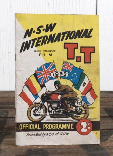 N.S.W INTERNATIONAL: A 1953 'N.S.W INTERNATIONAL T.T' OFFICIAL PROGRAMME, 32 pages; programme with pencil writing.