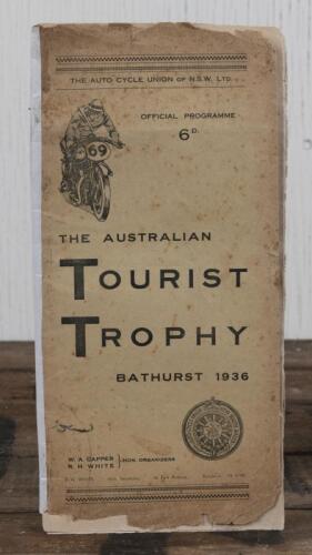 PROGRAMME: An original souvenir programme for the 1936 "Australian Grand Prix" motorcycle race held at Bathurst, later paper support to spine