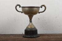 SPEEDWAY: A 1949 NSW Sidecar Championship Trophy won by Jack Carruthers on a Vincent HRD, silverplate on Bakelite stand, 32cm high, silverplate has mostly been rubbed off - 2