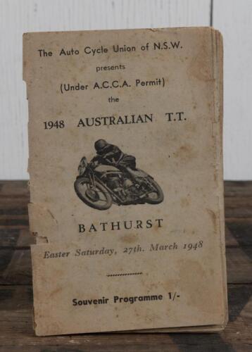 AUSTRALIAN T.T.: A 'AUSTRALIAN T.T. BATHURST, Easter Saturday, 27th. March 1948' Souvenir Programme, as presented by The Auto Cycle Union of N.S.W., 40 pages; tear to front cover.