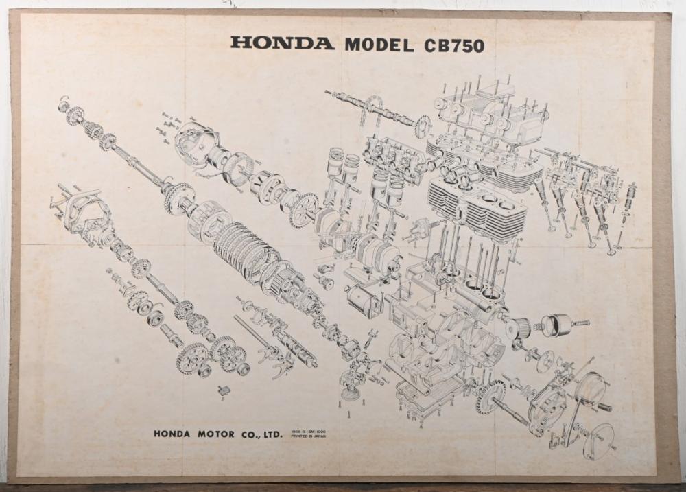 HONDA: A 1969 isometric exploded diagram of a Honda CB750, 55 x 77cm ...