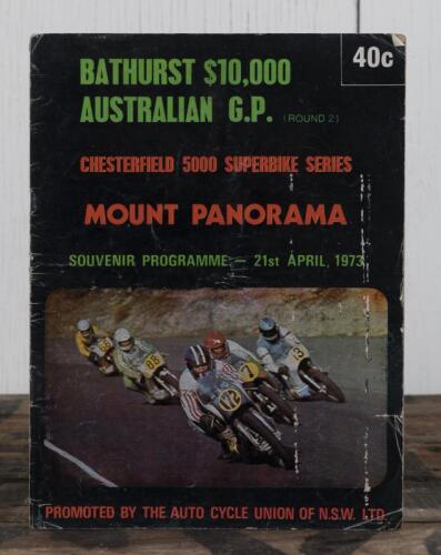 PROGRAMME: An original souvenir programme for the 1973 "Bathurst $10,000 Australian GP" motorcycle race held at Mt Panorama, Bathurst