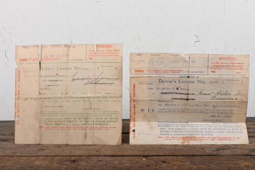 DRIVERS LICENSES: Three early drivers/riders licences from Arthur W. Evans, 1920s/1930s