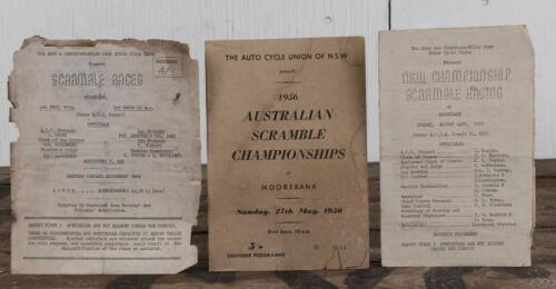 SCRAMBLE RACING: Three Programme/Souvenir Programmes concerned with Scramble Racing from Moorebank, programmes include years 1954 - 1956, 1954 and 1955 events presented by The Army and Bankstown-Wiley Park Motor Cycle Clubs.