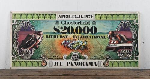 BATHURST: A 1974 advertising poster for the "$20,000 Bathurst International" at Mount Panorama, Bathurst, 13/14th April 1974, 31 x 71cm